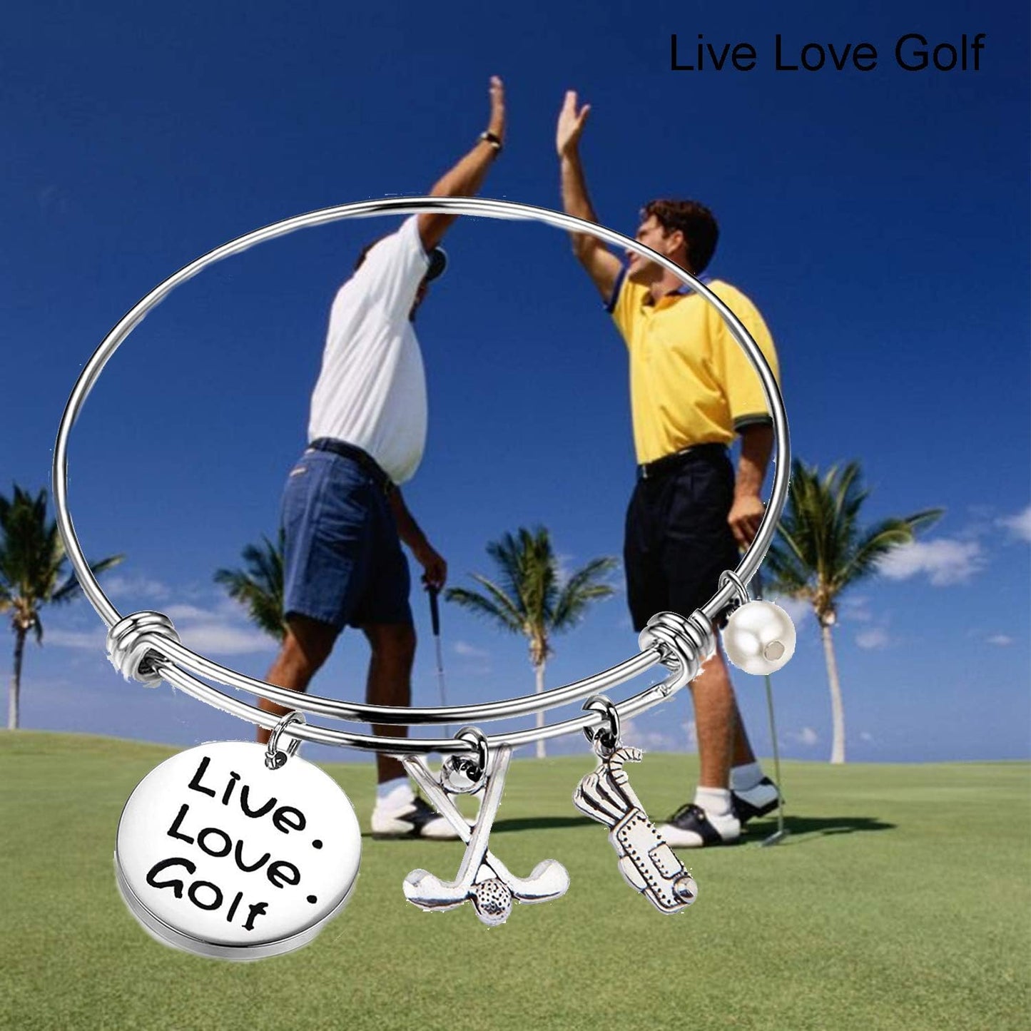 Golf Bracelet Live Love Golf Expandable Charm Bracelet Golf Jewelry Gift for Golf Lover/Golf Club/Golf Team(Silver)