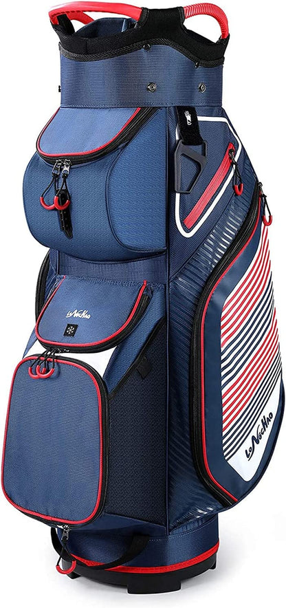 Cart Golf Bag 14 Way Divider Golf Push Cart Bag for Men Cart Bags with Cooler, Backpack Strap and Dust Cover, Portable Golf Carry Bag for Men & Women (Blue)