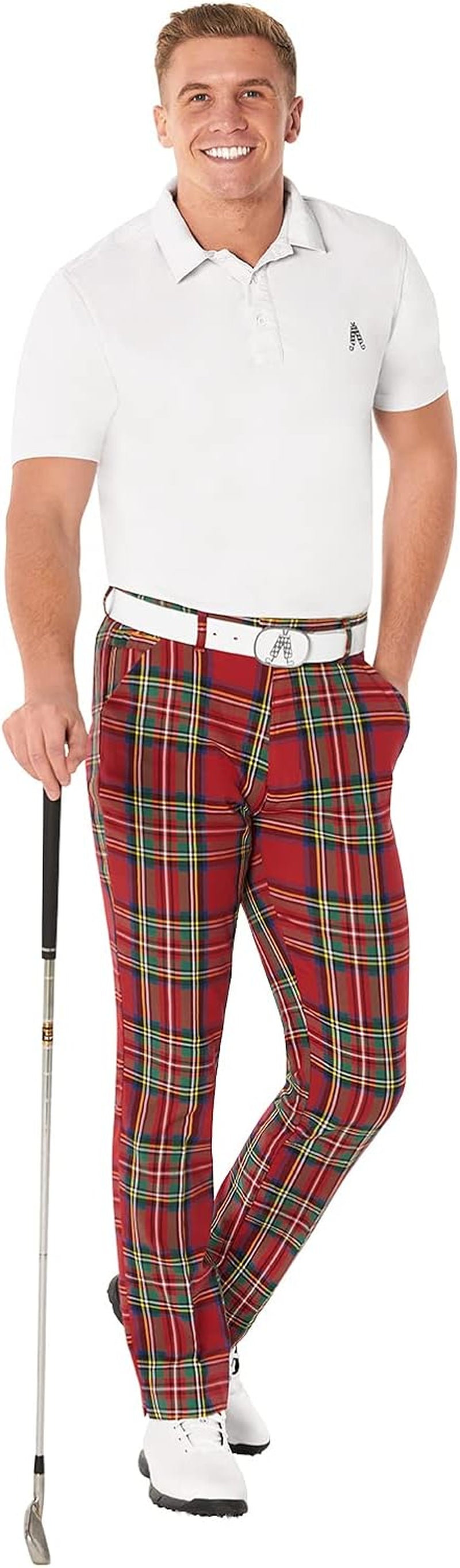 Mens Golf Pants, Golf Pants Men Relaxed Fit, Plaid Pants Men